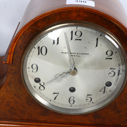 390 - An Elliot mantel clock with plaque dated 1960, and a Napoleon hat style clock, by Pleasance & Harper... 