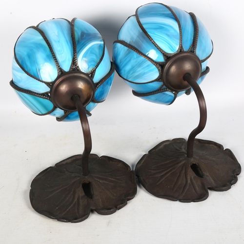 394 - A pair of Art Nouveau style wall lights, with turquoise glass flowerhead design shades, diameter 15c... 