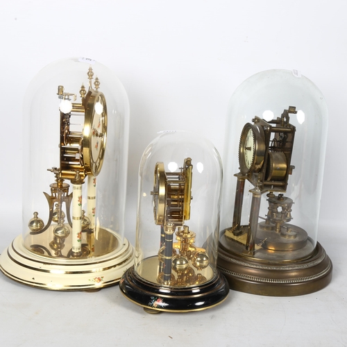 396 - 2 modern 400-day clocks under glass domes, tallest 29cm, and a similar brass clock