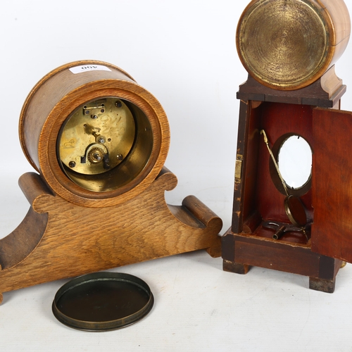 400 - An oak-cased clock with plaque dated 1916, by Inglis of York, H22cm, and an Antique mahogany-cased c... 