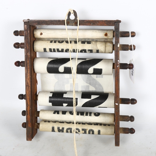 402 - An Antique oak perpetual calendar with complete rolls, H23.5cm (wall-mounted or free standing)