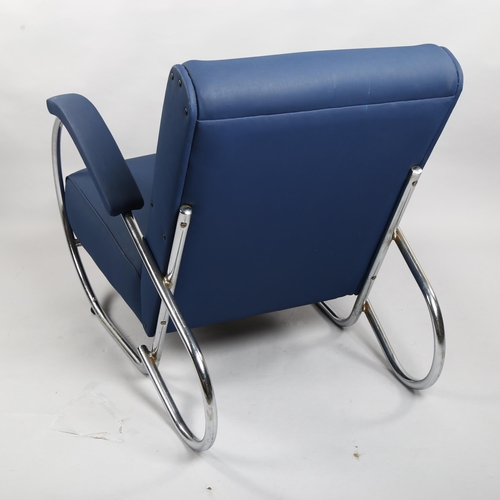 2214 - A 1930s' Modernist Art Deco tubular steel lounge chair, attributed to PEL, later upholstery, height ... 