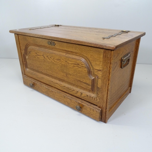 2656 - A modern oak blanket box, with single drawer to base. 89x49x49cm.