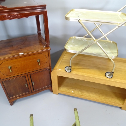 2667 - A Chinese two-tier side table, 61x64x41cm, a modern light oak coffee table, an Edwardian mahogany tw... 