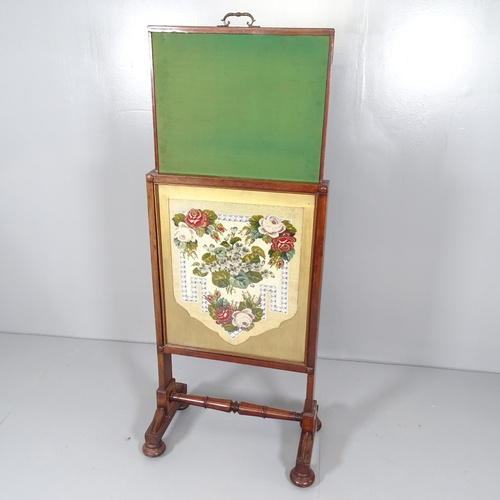 2676 - An Antique William IV mahogany-framed firescreen, with needlework upholstered panel. 62x100x35cm