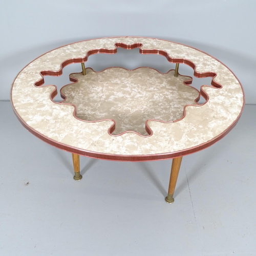 2677 - A mid-century formica-top two-tier circular coffee table. 81x48cm