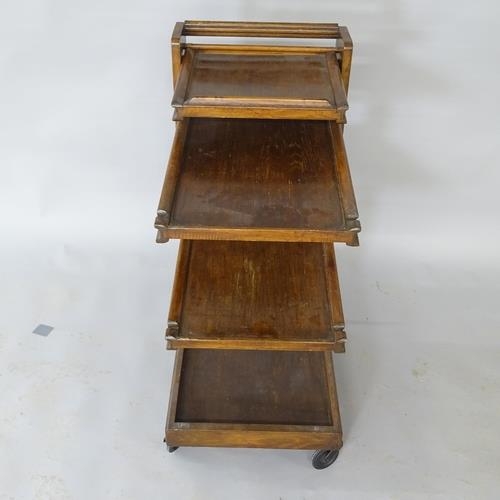 2691 - A 1930s stained wood trolley, with 3 adjustable cantilever trays, H93cm