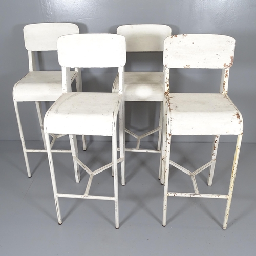 2696 - A set of 4 mid-century welded steel bar stools, in the manner of Jean Prouve, thought to be prototyp... 