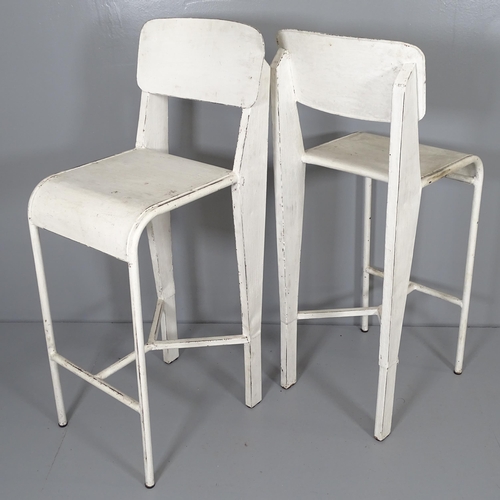 2696 - A set of 4 mid-century welded steel bar stools, in the manner of Jean Prouve, thought to be prototyp... 