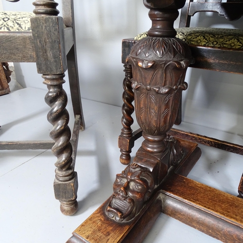 2708 - An oak Jacobean style draw-leaf dining table, raised on carved baluster legs, 105 (extending to 175)... 