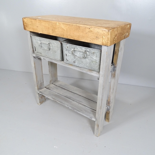 2709 - A modern pine kitchen unit with galvanised drawers. 73x81x33cm