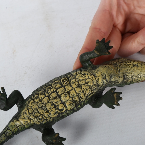 111 - A reproduction Bergmann style painted bronze crocodile, L22cm