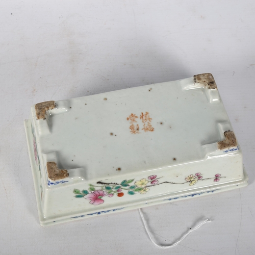 128 - A Chinese rectangular porcelain bonsai tree jardiniere, with famille rose hand painted floral decora... 