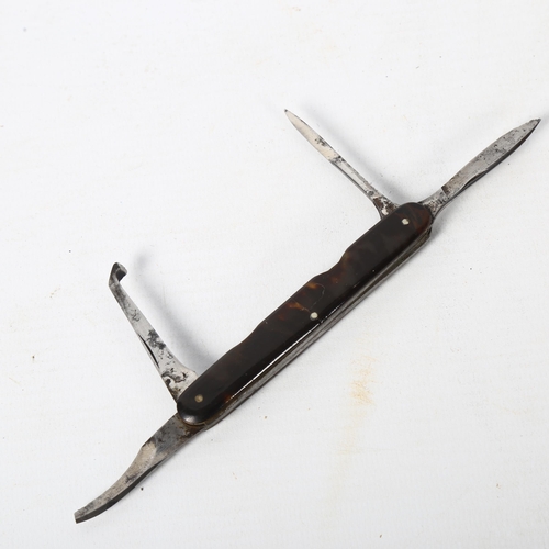 132 - An Antique tortoiseshell-handled veterinary knife with 4 blades