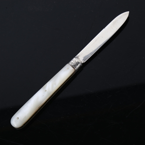 135 - A Victorian mother-of-pearl and silver-bladed fruit knife, by George Unite