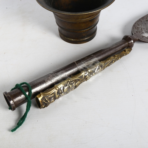 149 - A group of items to include a 19th century Middle Eastern steel trident head, engraved decoration, a... 