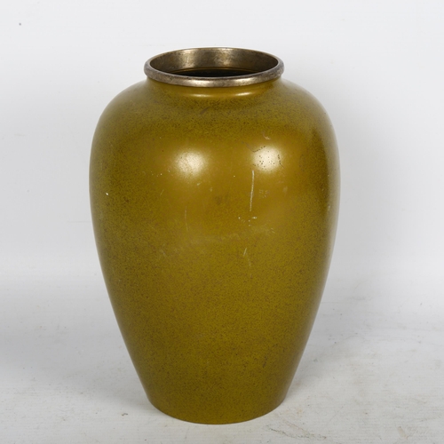 169 - A Japanese vase of ovoid form, with painted body, polished finish floral decoration, H21cm