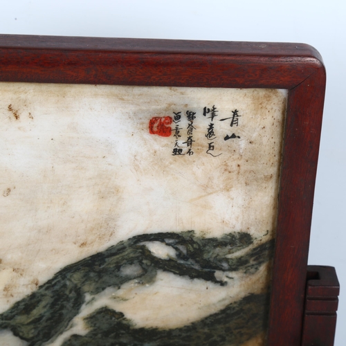 181 - A Chinese table screen, with painted ceramic panel, H23cm