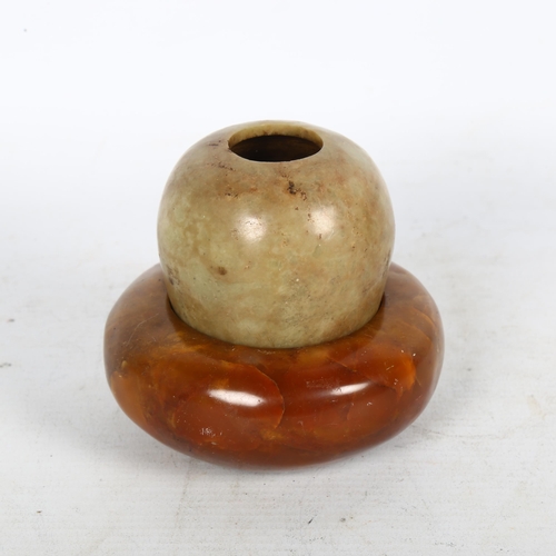 184 - A Chinese soapstone pot and shallow dish, pot height 8cm