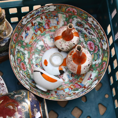 200 - A group of Oriental ceramics, to include a Canton bowl, a Satsuma vase, other plates etc (boxful)