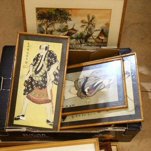 236 - A collection of Oriental prints, including various male figures, market scenes, sailing ships etc