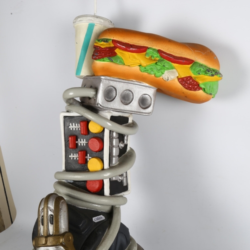 242 - A composite sculpture of a Vintage microphone and a Club sandwich and soft drink, likely produced fo... 