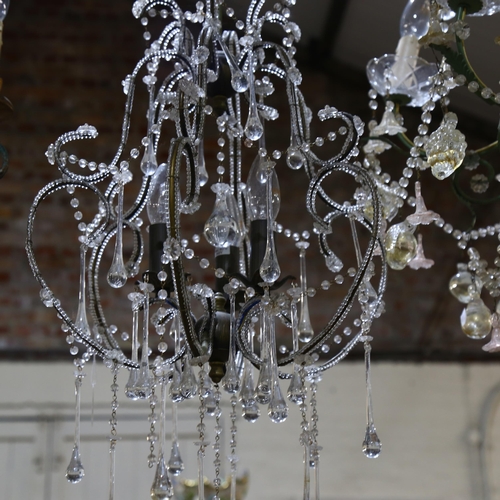 249 - A modern bell-shaped chandelier with glass lustres, and a modern painted metal 4-branch chandelier w... 