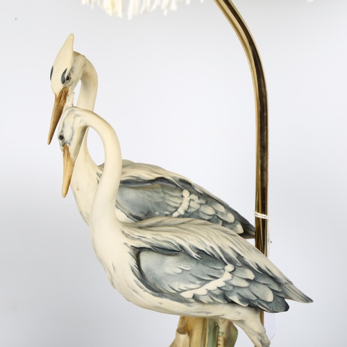 29 - CAPODIMONTE - a table lamp and shade in the form of a pair of herons, label for Florence, Giuseppe A... 