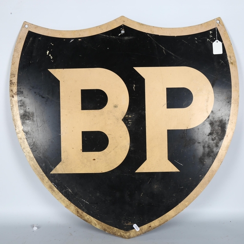 46 - A Vintage shield-shape double-sided BP advertising sign, 75 x 76cm