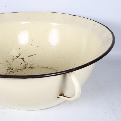 66 - A large Vintage 2-handled enamel wash bowl, overall diameter 63cm, bowl diameter 54cm, height 20cm