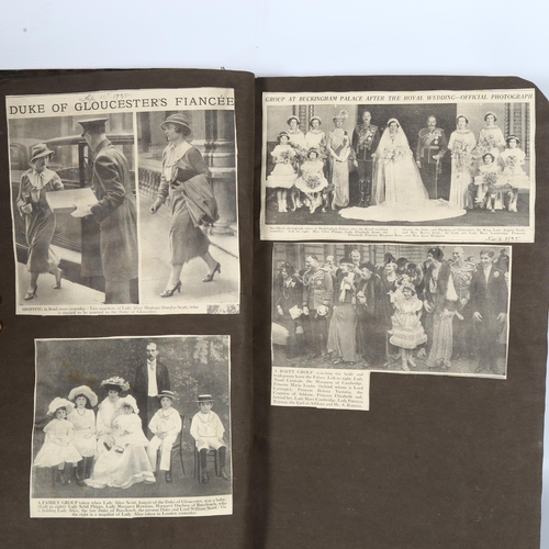 87 - An early 20th century scrapbook of paper cuttings, relating to various Royal occasions, including 19... 