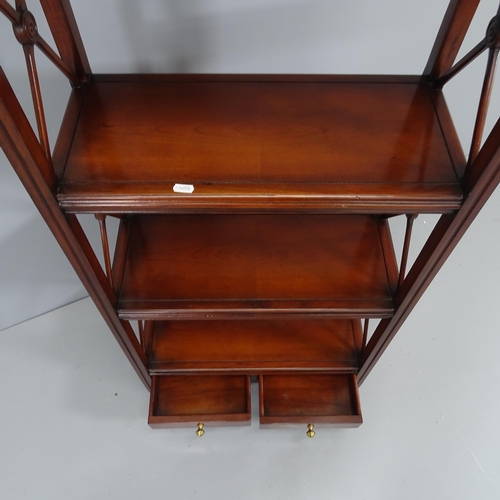 2201 - A modern oriental mahogany six-tier whatnot, with two drawers. 56x187x28cm.