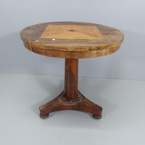 2207 - A 19th century Rosewood and parquetry top occasional table, raised on single column with platform ba... 