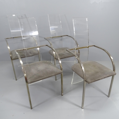 2208 - A set of four 1970s lucite high-back dining chairs with nickel plated steel frame.