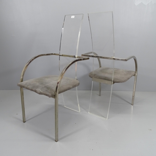 2208 - A set of four 1970s lucite high-back dining chairs with nickel plated steel frame.