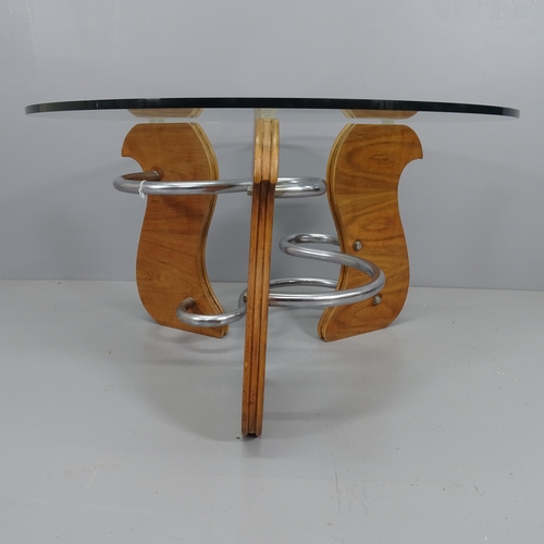 2210 - A 1930s Art Deco modernist coffee table in the manner of Denham Maclaren, the 3 S-shaped steel tubes... 