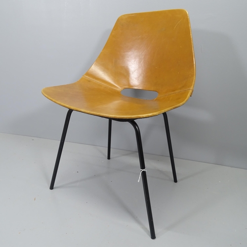 2212 - Pierre Guariche, France, a Tonneau chair, the leather clad shell seat on black tubular steel legs, m... 