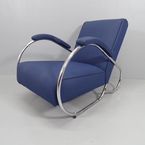 2214 - A 1930s' Modernist Art Deco tubular steel lounge chair, attributed to PEL, later upholstery, height ... 