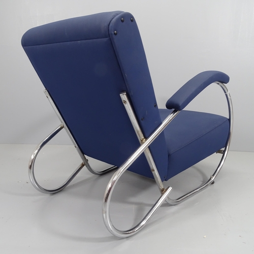 2214 - A 1930s' Modernist Art Deco tubular steel lounge chair, attributed to PEL, later upholstery, height ... 