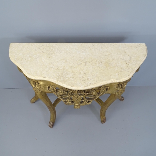 2215 - A continental gilt painted console table of serpentine form, with marble top. 96x78x40cm.