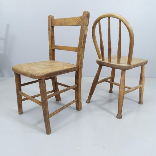 2218 - Three antique elm-seated children's chairs, and another. Tallest 65cm. (4)