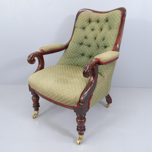 2221 - A 19th century mahogany and upholstered open armchair.