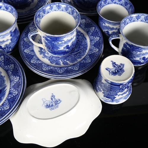 426 - Edwardian Cauldon China teaware, with transfer printed blue and white chariot scenes