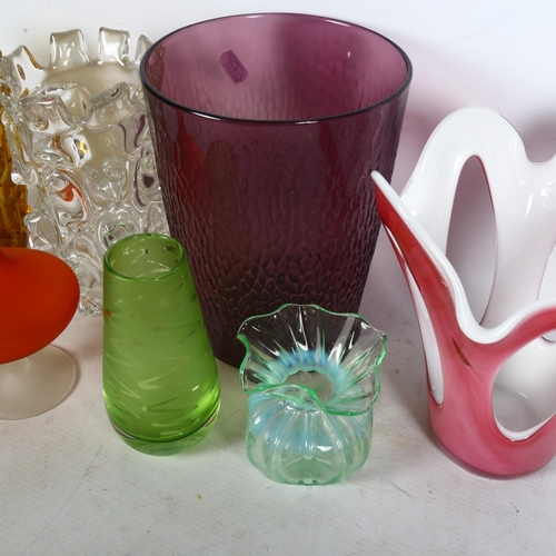 435 - An amethyst glass vase and a collection of Studio glassware, largest height 20cm (7)