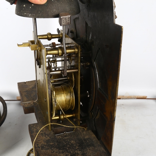 442 - A brass longcase clock dial and movement with pendulum, H42cm, and a brass spit roasting jack