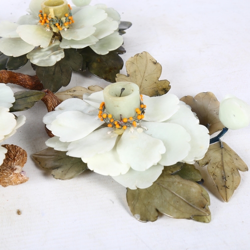 452 - A set of 3 candle holders modelled as hardstone flowers, diameter approx 20cm