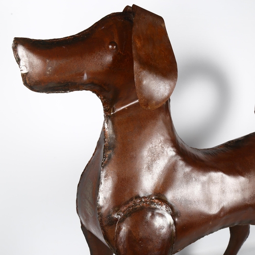 456 - A handmade welded metal sculpture of a dog, H72cm