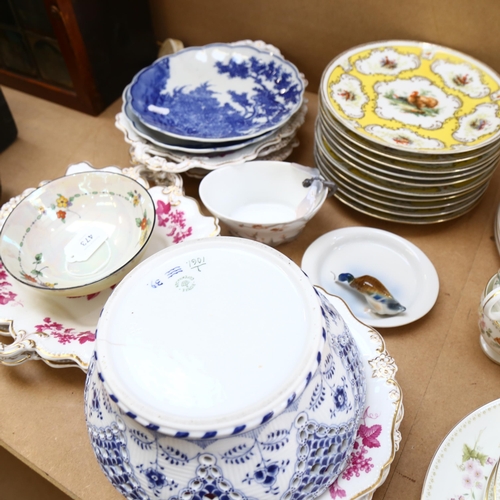 473 - Victorian porcelain dessert plates, Continental plates with turkey design, Copenhagen bowls, etc