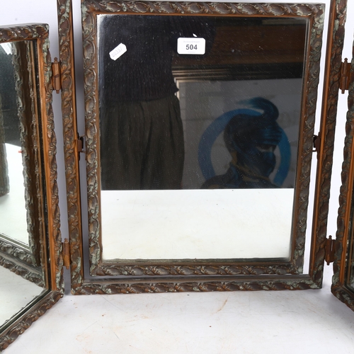 504 - A Vintage triple dressing table mirror in moulded frame, H47cm