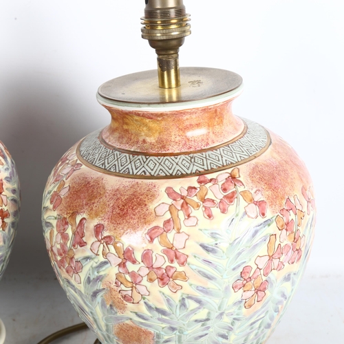 522 - A pair of modern ceramic desk lamps, with floral design, H32cm